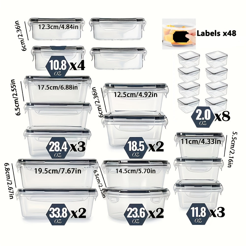 Set di 48 contenitori per alimenti, portapranzo, contenitore per la conservazione dei cibi con coperchio facile da chiudere (24 coperchi + 24 contenitori) - Contenitore in plastica sigillato per uso in sale alimentari, viaggi, attrezzatura da esterno, per