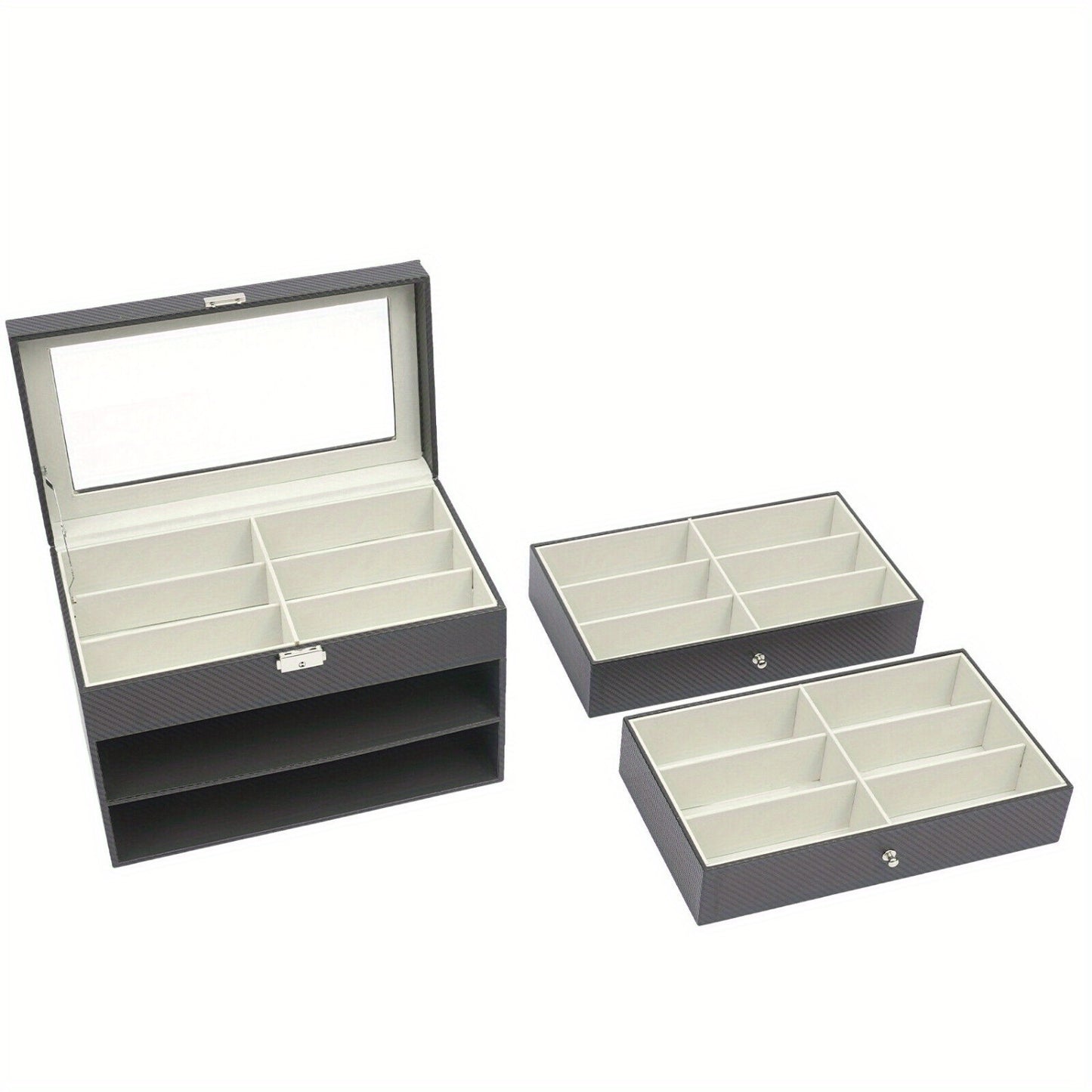 Custodia organizer portaocchiali per donna e uomo - Portaoggetti portaocchiali da esposizione con cassetto e coperchio in vetro