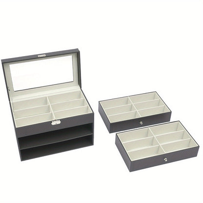 Custodia organizer portaocchiali per donna e uomo - Portaoggetti portaocchiali da esposizione con cassetto e coperchio in vetro