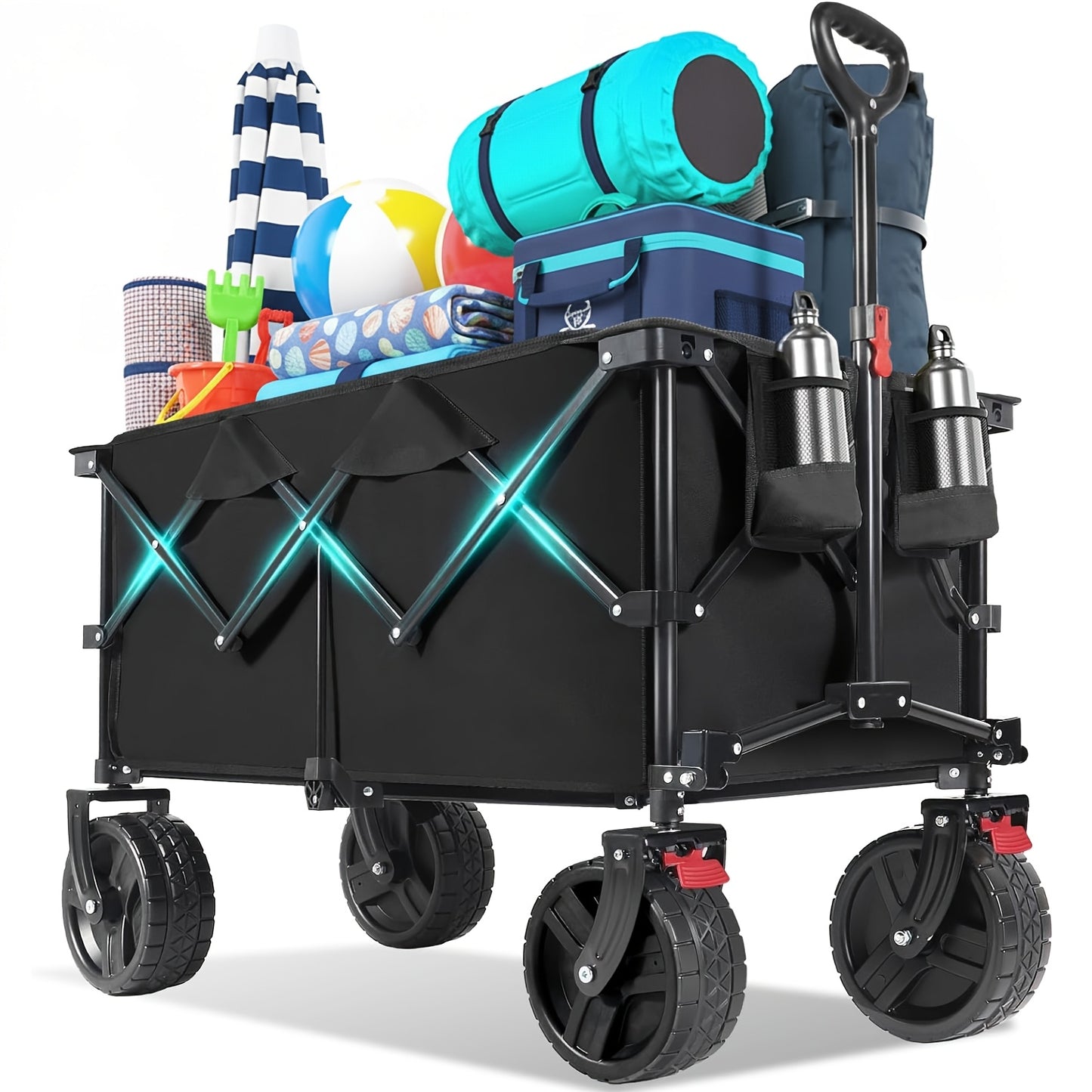 Carrello Pieghevole Pesante Fuoristrada 200L/ Capacità 330kg, Ruote in PU 17x10cm con Freni, Design Pieghevole a 4 Vie Brevettato, Telaio in Tela Durevole, Tela Verde/ Grigio-Blu/ Nero/ Antracite, GS- per Cantieri/ Campeggio, Carrello da Trasporto Profess