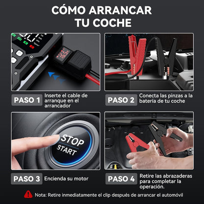 Avviatore di emergenza per auto 12000A con compressore d'aria, booster batteria 12V per tutti i motori a benzina/diesel da 10L, gonfiatore portatile per pneumatici con display LCD, luce LED QC3.0, per SUV, camion, moto con custodia