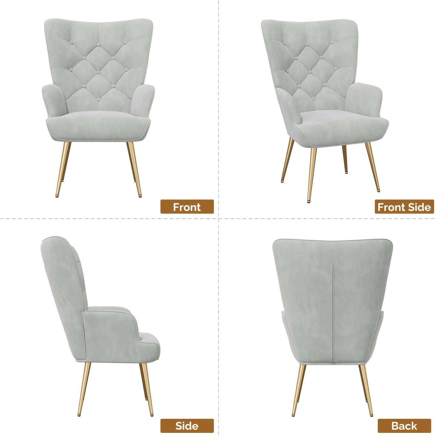 Poltrona Lounge, Poltrona a Braccio Stile Scandivano, Elegante Poltrona Imbottita da Tavolo da Trucco, con Gambe in Metallo, Poltrona per Soggiorno, Camera da Letto, Carico Massimo 150 Kg