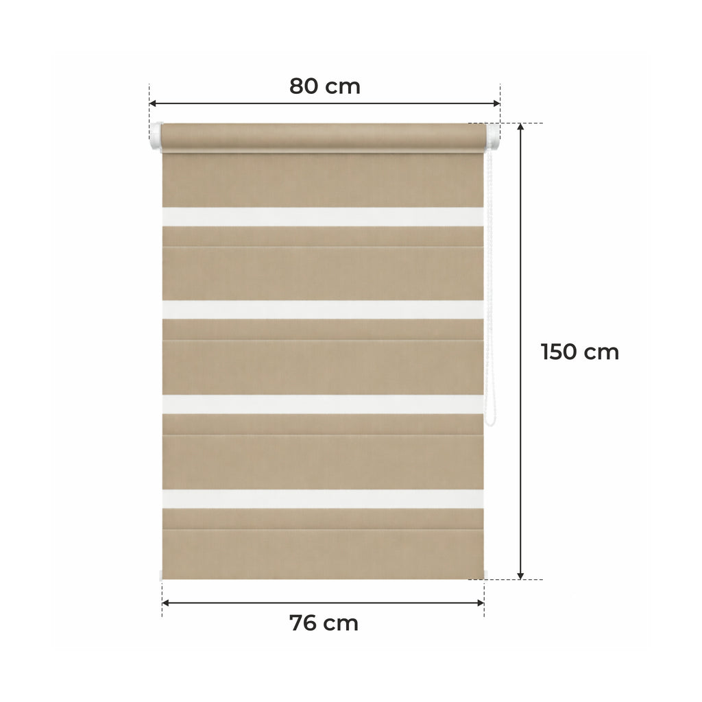 Tenda a rullo giorno e notte - MARRONE CHIARO - 32 misure - BOJANEK DAY & NIGHT - Installazione finestra non invasiva, nessuna foratura richiesta, regolazione a catena, supporti regolabili per vari spessori di finestra, design moderno, protezione dalla lu