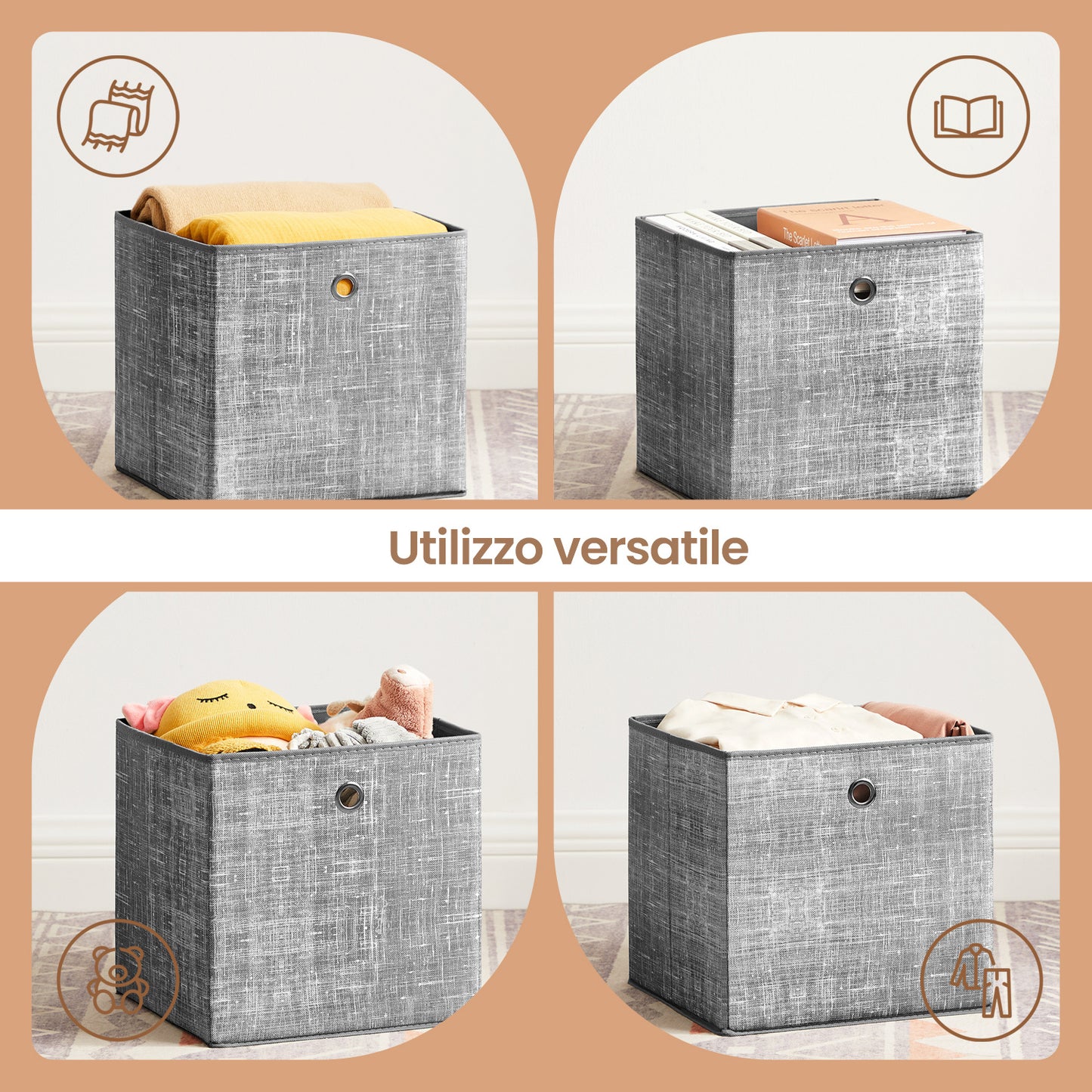 Scatole di Stoccaggio Pieghevoli, Set di 6, 30 x 30 x 30 cm, Adatte a Unità di Stoccaggio Cubiche, per Scaffali, Stoccaggio di Vestiti