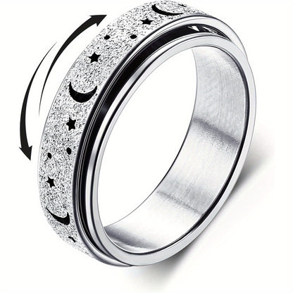 Anelli Antiansia Spinner Anelli Antistress Fidget Band per Donne e Uomini Anelli a Rullo in Acciaio Inossidabile Anelli Portafortuna -preoccupazione Anelli Antiansia Luna Stella Misura J-R 1/2