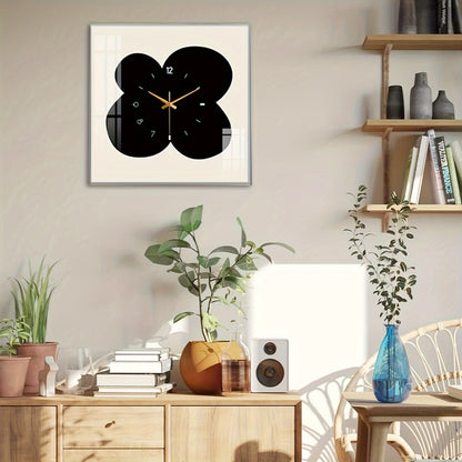 Orologio da Parete Floreale Nero - Opera d'Arte Unica Realizzata a Mano | Orologio Quadrato in Vetro da 12 Pollici | Movimento Silenzioso Senza Ticchettio | Alimentato a Batteria | Arredamento Moderno per la Casa | Ideale per Soggiorni, Camere da Letto e