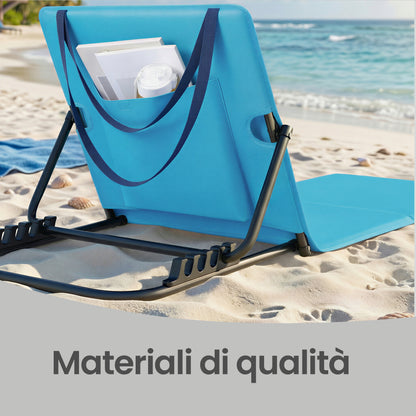 Lettino da Spiaggia, Sedia a Sdraio, Lettino Prendisole, Cuscino, Schienale Inclinabile, Portatile con Manico, per Campeggio Giardino Piscina, 158 x 55 cm, Grigio Ardesia/Azzurro Cielo/Blu Turchino/Grigio