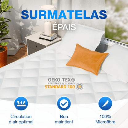 CATAVANA - Topper per Materasso Comfort - Varie Misure (80 X 200 Cm/ 90 X 200 Cm/ 140 X 190 Cm/ 140 X 200 Cm/ 160 X 200 Cm/ 180 X 200 Cm) - Microfibra Traspirante e di Alta Gamma - Imbottitura 800 G - Antiscivolo con Elastici - Ideale per 1 Persona/ 2 Per
