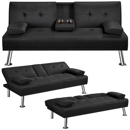 Costoffs Divano Letto a 3 Posti Divano Trasformabile con 2 Braccioli Staccabili Mobile Imbottito con Supporto Centrale Porta Bicchieri Divanetto Reclinabile da Salotto