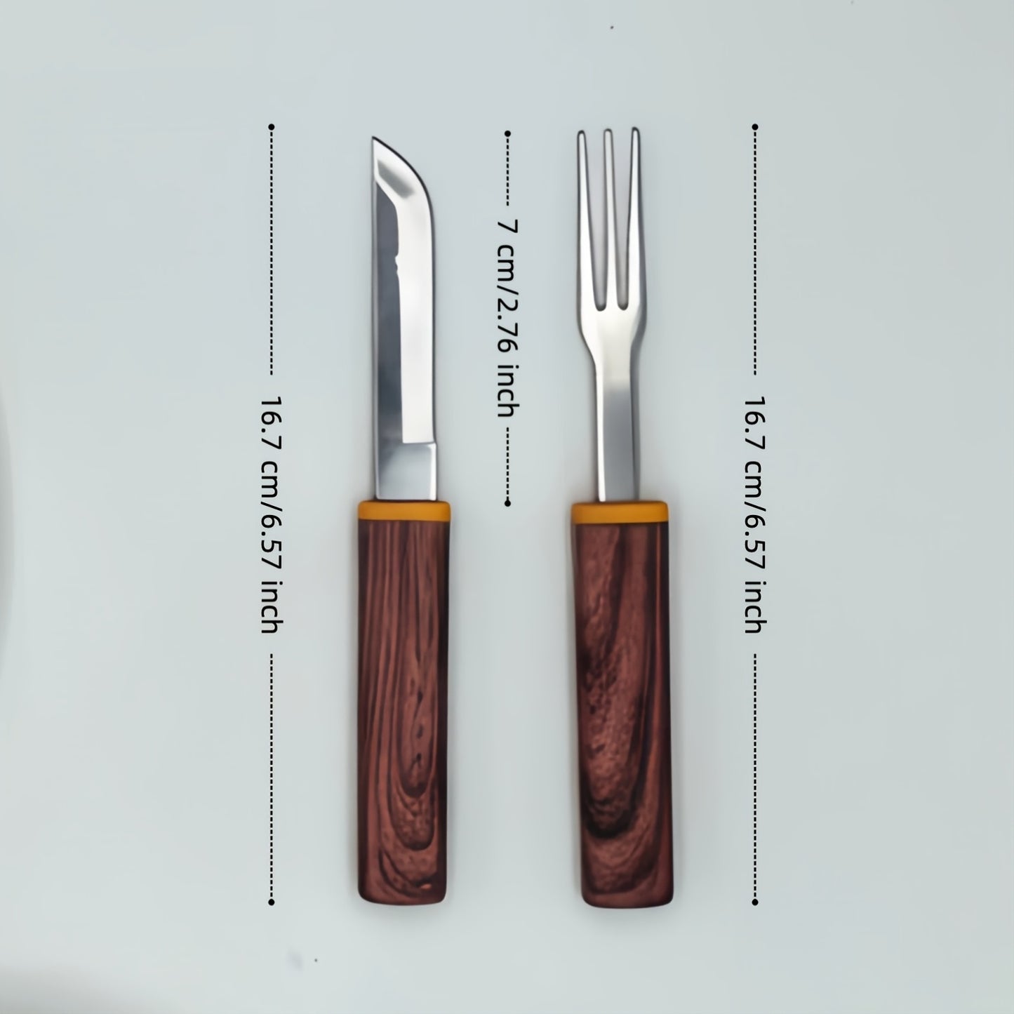 Set di coltelli e forchette da 2/4/8 pezzi con manici in plastica effetto legno, lame affilate e di alta qualità in acciaio inossidabile, utensile da campeggio, resistente alla ruggine, lavabile in lavastoviglie, perfetto per il pranzo del Ringraziamento,