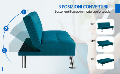 Costoffs Divano Letto a 3 Posti Divano Letto in Tessuto Imbottito con Gambe in Metallo Cromato 105° - 180° per Soggiorno Studio Ufficio Camera degli Ospiti Carico Massimo 350 kg