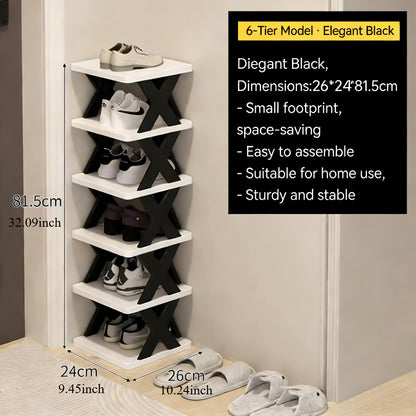 Organizzatore Salvaspazio Angolare per Scarpe - Scaffale Alto e Stretto a 6/9 Ripiani in Plastica Robusta per 6/9 Paia di Scarpe e Stivali, Stoccaggio Multiuso per Ingresso, Armadio, Garage, Soggiorno, Organizzatore Porta Scarpe Domestico, Scarpiera Autop