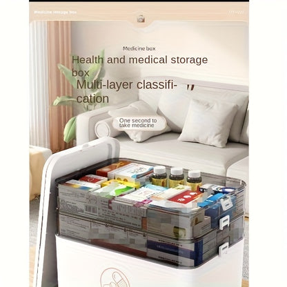 Organizzatore Medico a 3 Ripiani - Scatola Portaoggetti per Medicinali Familiari di Grande Capacità con Chiusura a Scatto Sicura, Design Portatile Resistente per Casa/Viaggio/Ufficio, Regalo Essenziale per la Salute e la Sicurezza Ideale