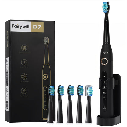 Fairywill Spazzolino Elettrico per Adulti, Ricaricabile USB con Testine, 5 Modalità di Pulizia, Timer, Ricarica Rapida in 3 Ore