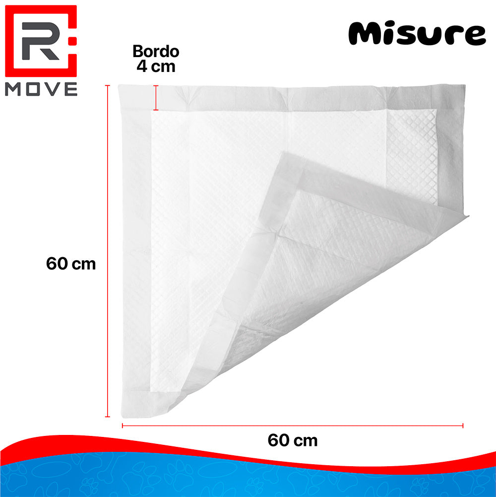 RMOVE 100 Traversine cane pipì 60x60 con adesivi - EXTRA Assorbenti con rivestimento antiodore (100 pz 60X60 cm)