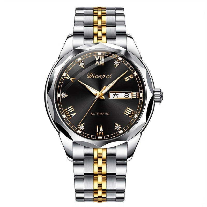 Orologio meccanico automatico di lusso per uomo di Dianpai, adatto per l'uso quotidiano casual, con design rotondo, calendario e lancette luminose, un regalo perfetto per uomini, senza batteria