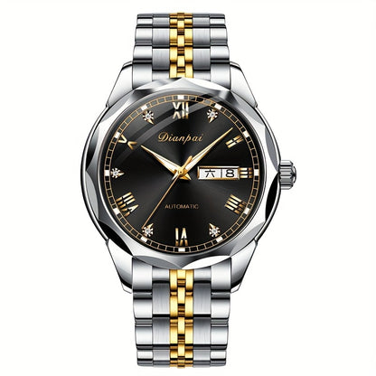 Orologio meccanico automatico di lusso per uomo di Dianpai, adatto per l'uso quotidiano casual, con design rotondo, calendario e lancette luminose, un regalo perfetto per uomini, senza batteria