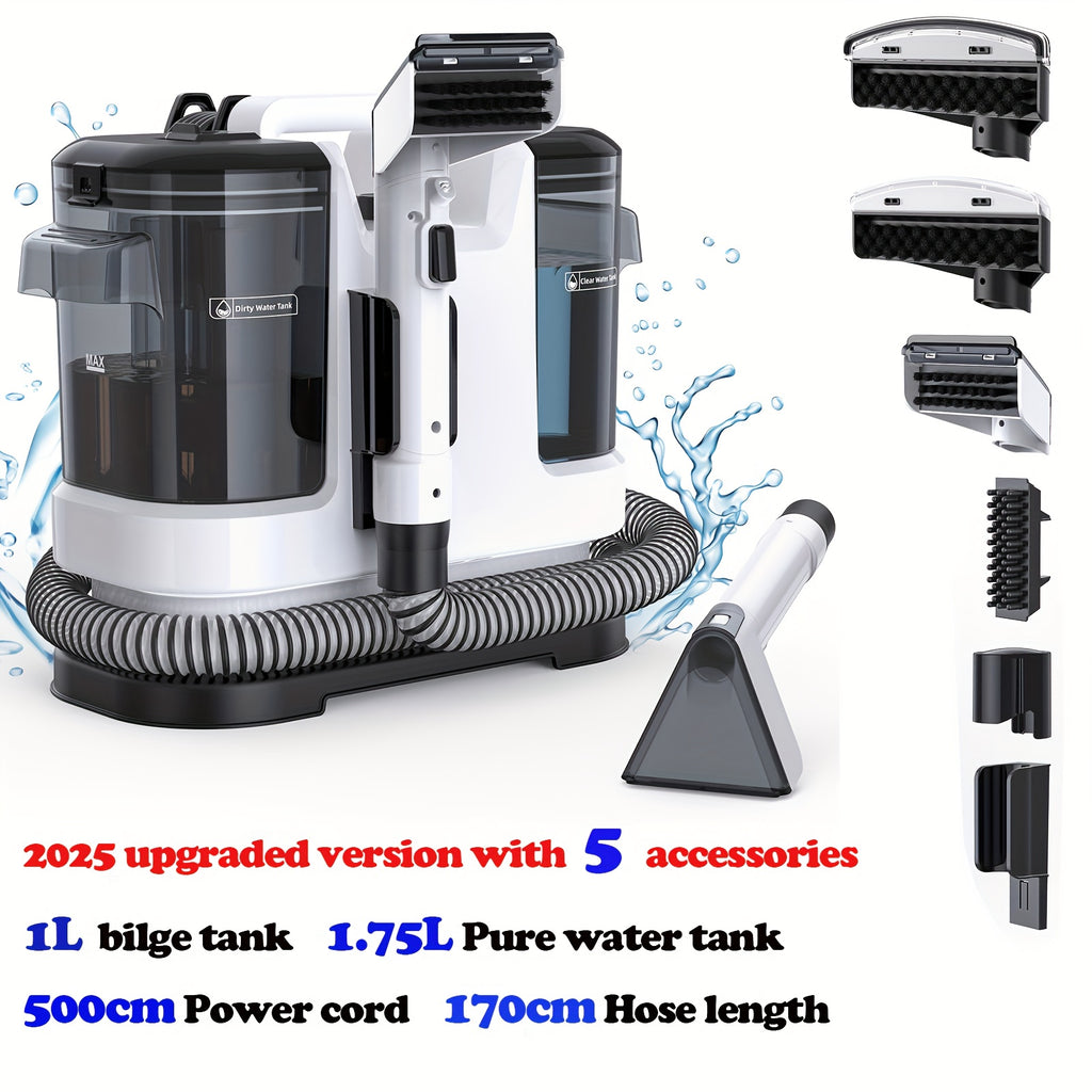 Macchina per la pulizia di macchie di tappeti e rivestimenti portatile multiuso, potente aspirazione da 22500Pa, macchina per la pulizia di tessuti con doppio serbatoio dell'acqua, smacchiatore non chimico per tappeti, animali domestici, sedili auto, diva