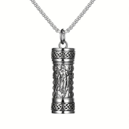 Collana da uomo con San Michele Arcangelo, Collana con ciondolo a forma di urna cineraria, Collana vichinga, Ciondolo con scudo guardiano dell'Arcangelo Michele, Medaglia amuleto cattolica in acciaio inossidabile, Gioiello regalo.