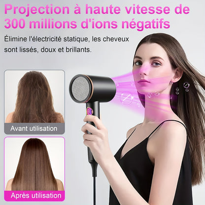 Asciugacapelli Ionico Professionale 2400W con Motore AC, Veloce, 3 Impostazioni di Calore e 3 Velocità, Pulsante Caldo/Freddo, Diffusore da Viaggio Incluso