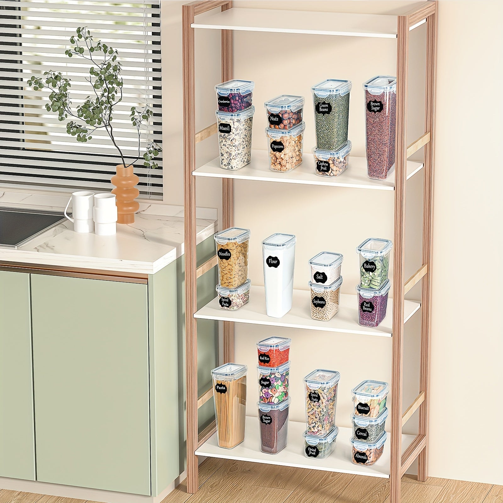 Set di 24 contenitori ermetici per alimenti con coperchi per l'organizzazione e lo stoccaggio in cucina, set di barattoli in plastica per cereali, pasta, farina e zucchero, etichette e pennarello