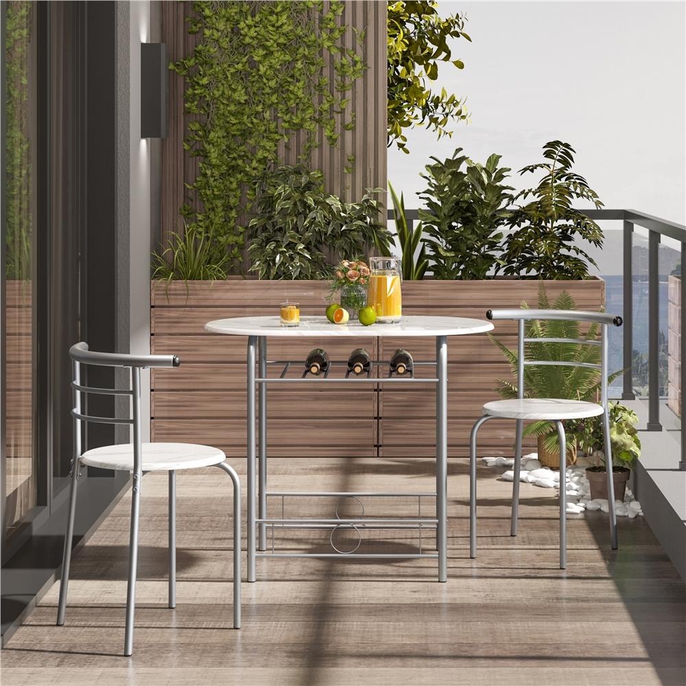 Costoffs Set Tavolo e 2 Sedie da Bar e Sala da Pranzo in Legno e Metallo per Cucina Balcone Piccoli Spazi Sedia Portata 136 kg