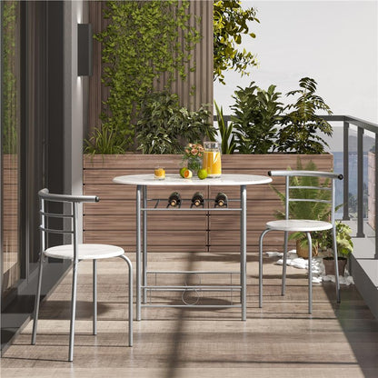 Costoffs Set Tavolo e 2 Sedie da Bar e Sala da Pranzo in Legno e Metallo per Cucina Balcone Piccoli Spazi Sedia Portata 136 kg