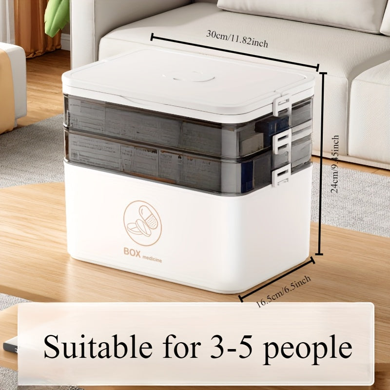 Contenitore per Medicinali a 3 Livelli con Coperchio Ribaltabile, Organizzatore di Emergenza Familiare Grande, Chiusura a Scatto, Plastica Resistente, Scatola Portatile per Casa, Camera da Letto, Bagno e Ufficio, Organizzatore di Medicinali,Organizzatore