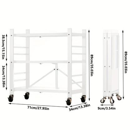 Scaffale da cucina dorato a 3 ripiani con ruote, scaffale pieghevole, scaffale da cucina mobile, scaffale verticale, nessuna installazione richiesta, scaffale da cucina e carrello mobile, adatto per dispensa o ufficio (Nero, Bianco)