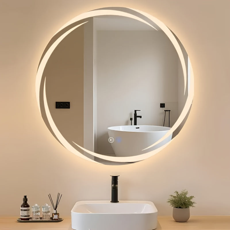 Specchio da Bagno Intelligente a Parete 60cm Diametro, LED Regolabile, Antiscivolo, Luce Fredda e Calda Cambiante, Specchio da Trucco a Parete, Specchio da Bagno, Hotel, Bagno, Specchio Decorativo