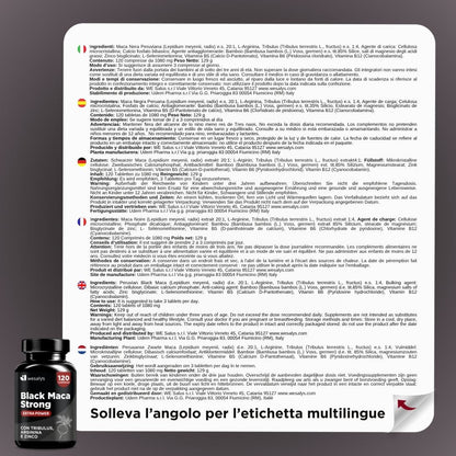 Maca Peruviana Nera Estratto Puro 20:1, 30.000 mg + Tribulus Terrestris + Arginina + Zinco | Black Maca Strong | Made In Italy | Maca Wesalys