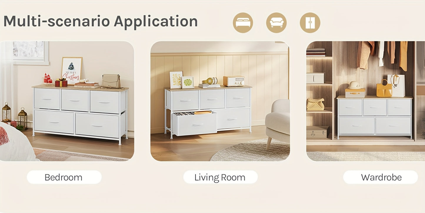 1 pz Cassettiera, Mobile a Cassetti, Telaio in Metallo, Realizzata in Legno, 5 Cassetti in Tessuto Non Tessuto, Utilizzabile come Comodino, Credenza, Mobile TV, Adatta per Camera da Letto, Soggiorno, Corridoio, Multifunzionale, Contenitore per la Casa, Ca