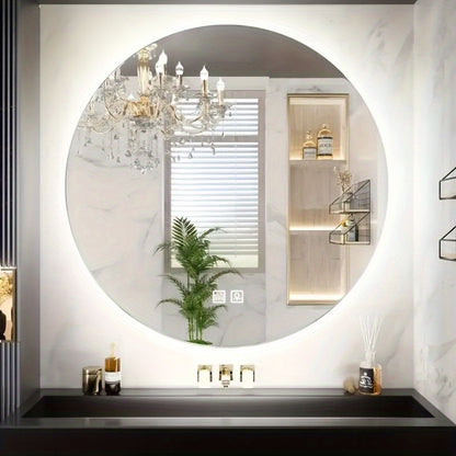Specchio da bagno grande circolare retroilluminato con un diametro di 49,99 centimetri, adatto per hotel e uso domestico, inclusi i bagni. Viene fornito con un pulsante a pressione con funzione defogliante e un pulsante di illuminazione, imballaggio sicur