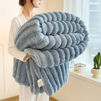 Coperta 1 pz in finta pelliccia di coniglio adatta a tutte le stagioni - Copriletto termico reversibile a righe, morbido e accogliente plaid di coniglio per ufficio, campeggio - Coperta multiuso da regalo