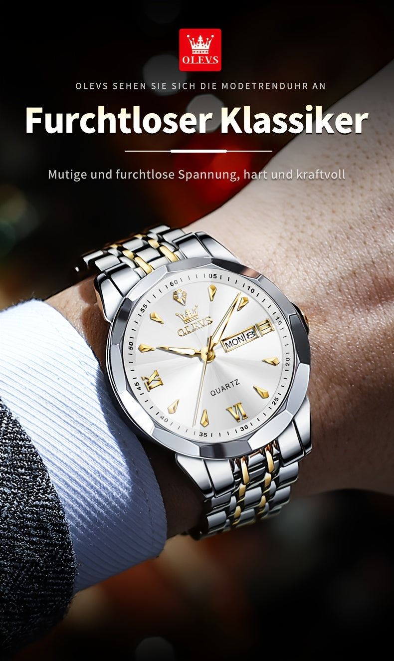 OLEVS Orologio da Uomo Classico Analogico Quarzo Cronografo Business Elegante Orologi con Strass di Lusso in Acciaio Inossidabile con Fase Lunare e Calendario Orologi da Uomo Relojes De Hombre Quadrante Blu/Nero/Bianco/Grigio
