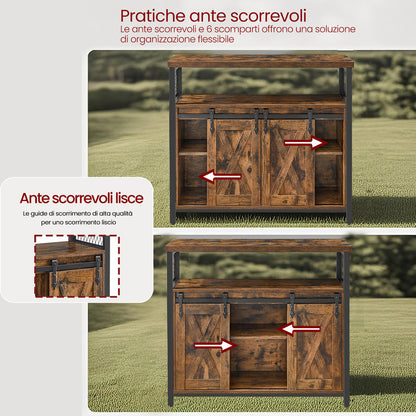 Armadio contenitore, credenza, mobile da cucina con due ante scorrevoli, dimensioni 33 x 100 x 80 cm, ripiani regolabili, stile rustico, adatto per cucine.