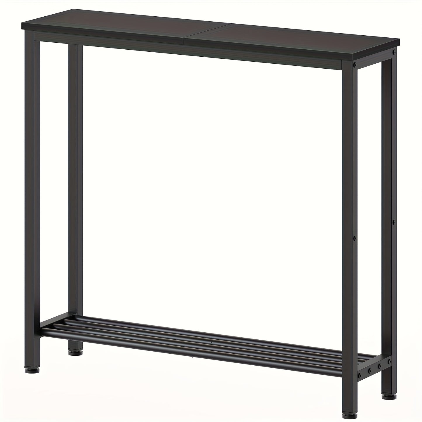 Tavolino d'Ingresso, Consolle Stretta, Tavolino a Doppio Strato, Ideale per Corridoi e Ingressi, Design Compatto in Nero e Marrone con Struttura in Metallo, Perfetto per Soggiorni e Passaggi