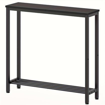 Tavolino d'Ingresso, Consolle Stretta, Tavolino a Doppio Strato, Ideale per Corridoi e Ingressi, Design Compatto in Nero e Marrone con Struttura in Metallo, Perfetto per Soggiorni e Passaggi