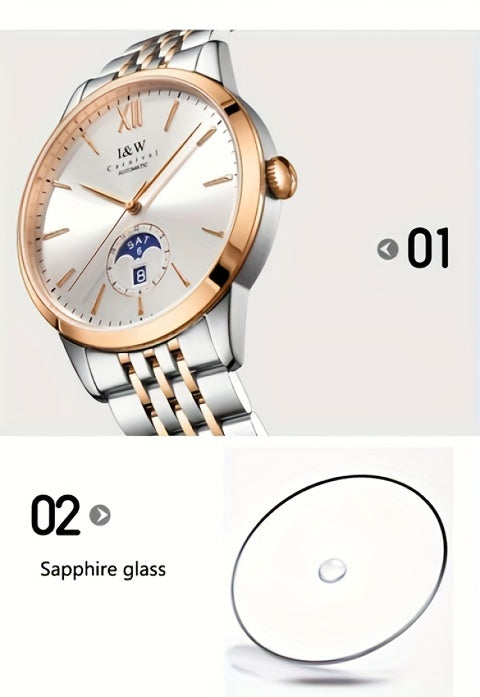 I&W Carnival High-End Brand Orologio Meccanico da Uomo in Acciaio Inossidabile con Mirino in Sapphire, Orologio Sportivo alla Moda da Uomo, Regali per le Vacanze, Senza Batteria
