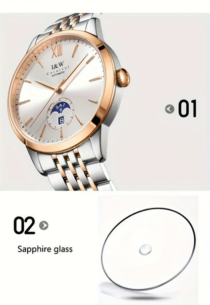 I&W Carnival High-End Brand Orologio Meccanico da Uomo in Acciaio Inossidabile con Mirino in Sapphire, Orologio Sportivo alla Moda da Uomo, Regali per le Vacanze, Senza Batteria