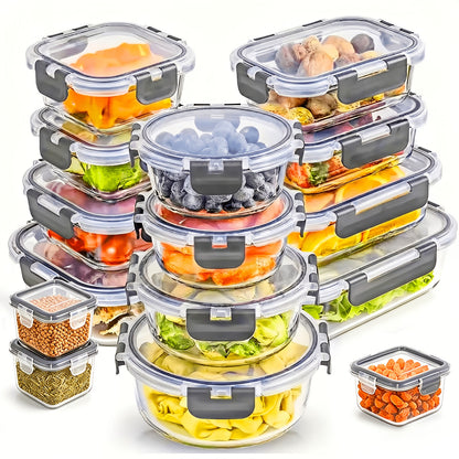 Un set di 24 contenitori in vetro con coperchi a tenuta stagna - barattoli in vetro, perfetti per cucinare, microonde e lavastoviglie - ideali per insalate, frutta, verdura, conservazione sigillata, angolati (12 contenitori, 12 coperchi)