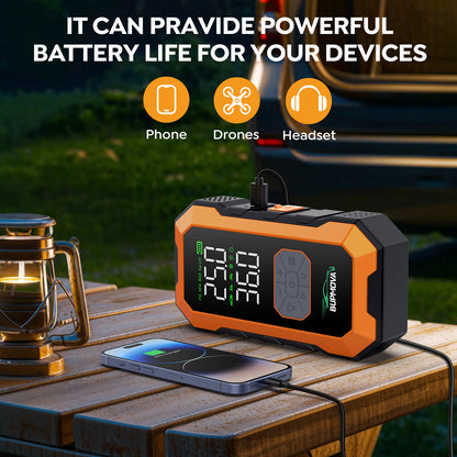 Avviatore di emergenza per auto 12000A con compressore d'aria, pompa di gonfiaggio per pneumatici senza fili, booster per batteria con power bank e torce LED, scatola di avviamento automatico 12V per tutti i veicoli a benzina o diesel da 10.0L, doppio dis