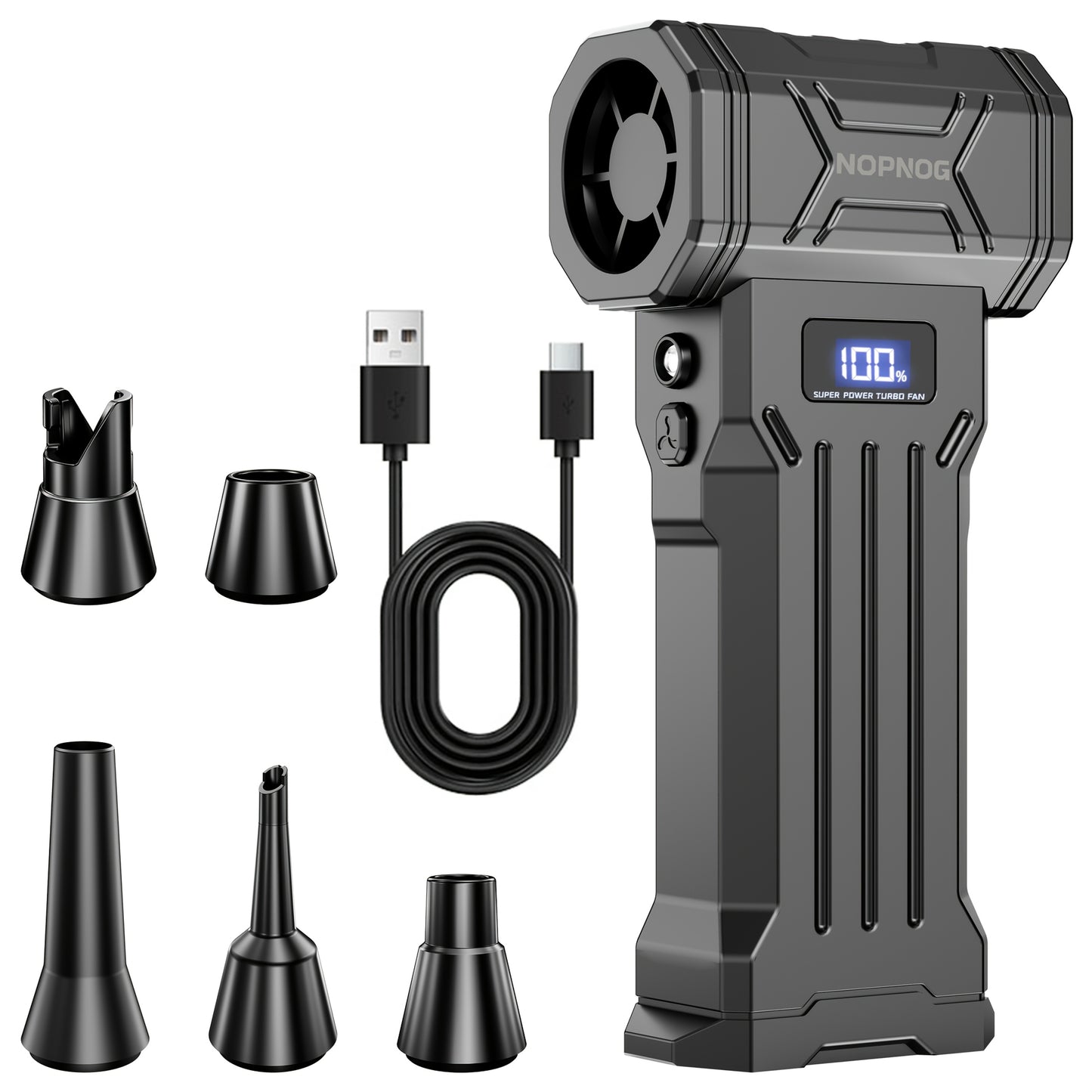 Ventilatore Turbo Violento, 140000RPM Senza Spazzole Wireless Portatile con Display Digitale Ricarica USB-C Potente Ventola Pulitore di Polvere per Auto pz Ventola da Esterno (Kit Aspirapolvere Opzionale)
