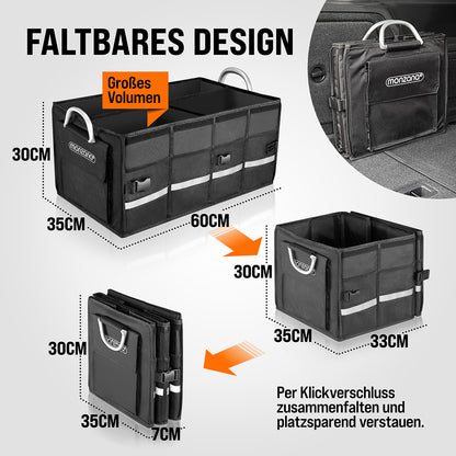 MONZANA® Borsa Bagagliaio Organizer Coperchio 68L Impermeabile Divisori Pieghevole Pareti Rinforzate Antiscivolo Borsa Auto 60X35X30Cm