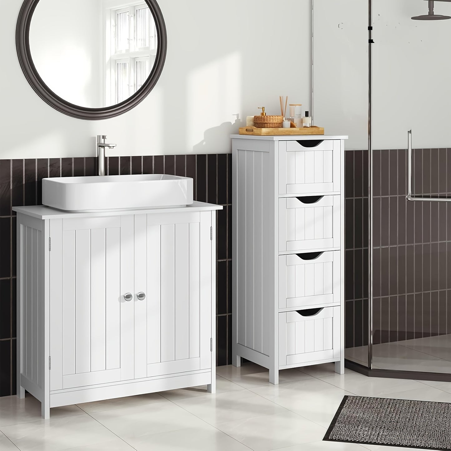 Unità portaoggetti medicina singola, mobile bagno con ripiani regolabili, ampia capacità di stoccaggio per bagni, dimensioni vanità 60 X 30 X 60 cm, disponibile in bianco e grigio