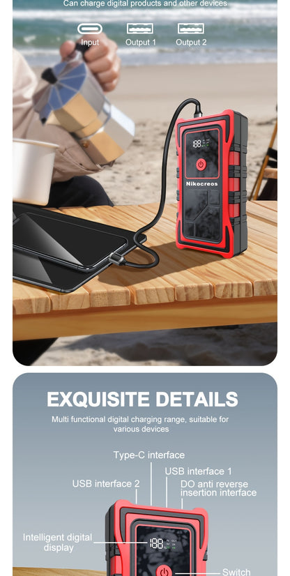 Avviatore d'emergenza per auto 6000A-8000A, display a LED, torcia a LED, ricarica rapida USB, batteria integrata ad alta capacità, portatile e facile da usare, avviatore per auto