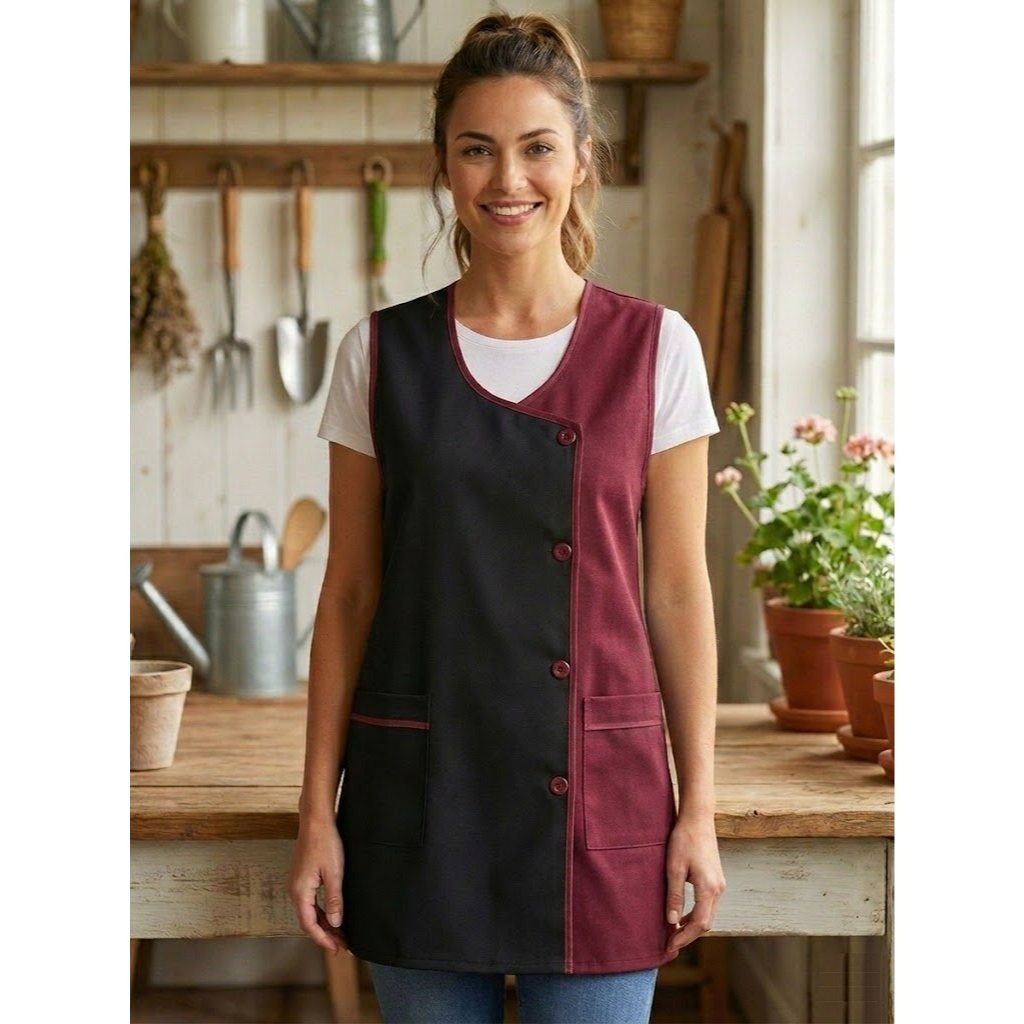 Grembiule da cucina liscio da donna, confortevole e resistente, dettagli moderni e funzionali: tasche frontali e bottoni frontali Utilizzo: cucina, casa, lavoro e attività quotidiane