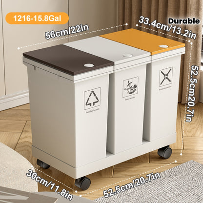 Cestino della spazzatura da cucina di grande capacità 60L/36L/24L con scomparti separati - Rotante, resistente agli odori, separazione rifiuti asciutti e bagnati, forma rettangolare, coperchi a pressione, facile da pulire, gestione rifiuti da cucina | Pla