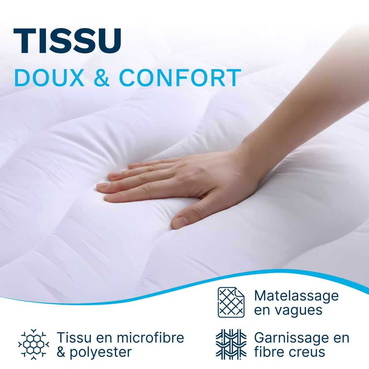 Materasso Cloud 600 Gsm Morbido e Traspirante in Fibre Vergini - Tessuto Morbido e Piacevole al Tocco, Design Ondulato Confortevole, Cinghie di Retenzione Elastiche, Lavabile in Lavatrice