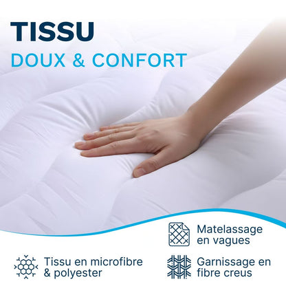 Materasso Cloud 600 Gsm Morbido e Traspirante in Fibre Vergini - Tessuto Morbido e Piacevole al Tocco, Design Ondulato Confortevole, Cinghie di Retenzione Elastiche, Lavabile in Lavatrice